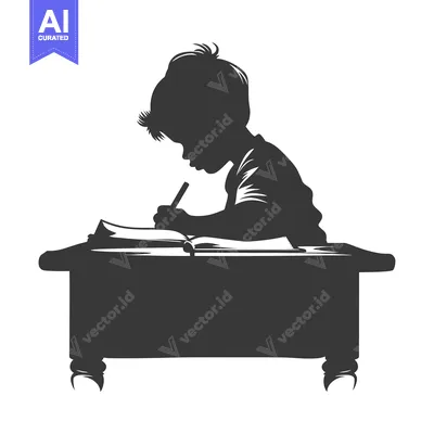 Popular premium asset: Silhouette of a child sitting at a desk writing