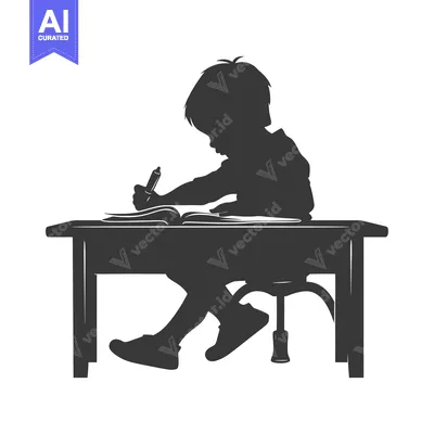 Aset premium populer: Silhouette of a Child Sitting at a Desk Writing