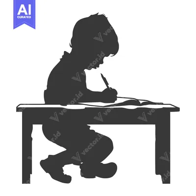 Premium design asset: Silhouette of a Child Sitting at a Desk Writing