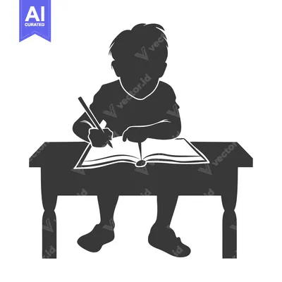 Popular premium asset: Silhouette of a Child Sitting at a Desk Writing in a Book