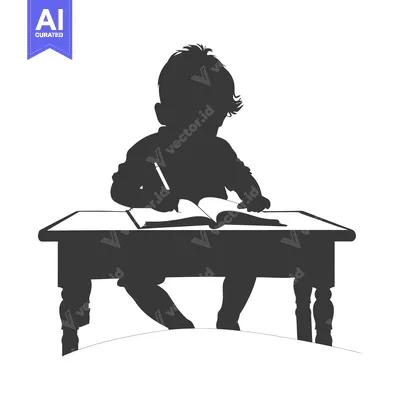 Popular premium asset: Silhouette of a Child Sitting at a Desk Writing in a Book