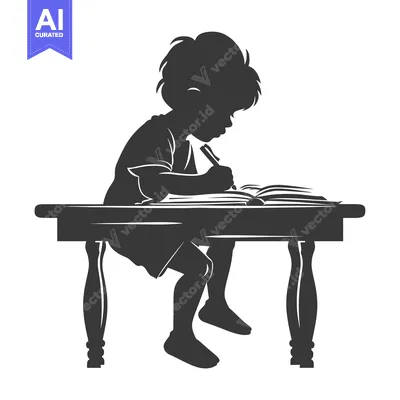 Aset premium populer: Silhouette of a Child Sitting at a Table and Writing