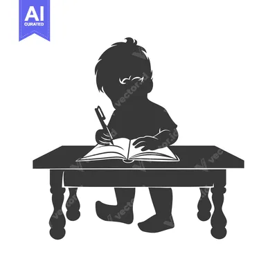 Popular premium asset: Silhouette of a child sitting at a table and writing in a book