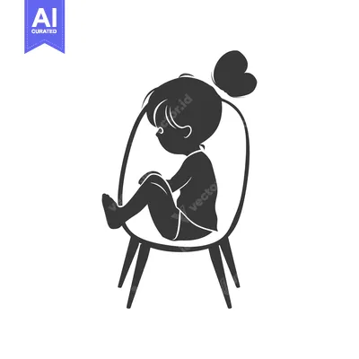 Aset desain premium: Silhouette of a Child Sitting in a Chair with a Heart Above Their Head