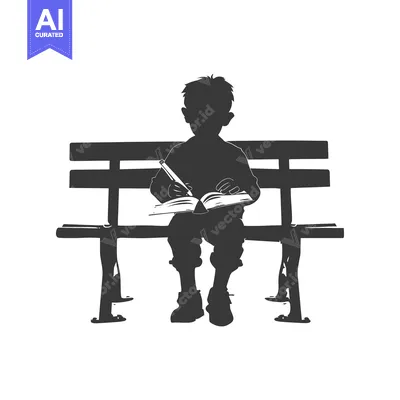 Popular premium asset: Silhouette of a child sitting on a bench and writing in a book