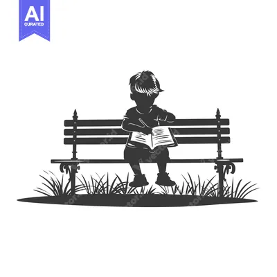 Silhouette of a Child Sitting on a Bench Writing in a Notebook