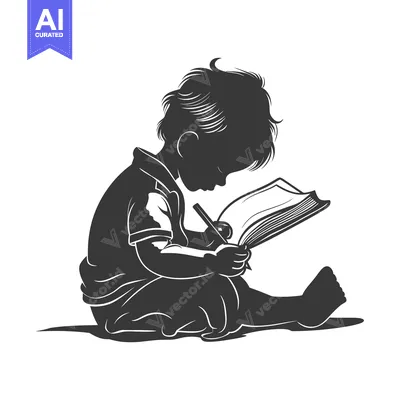 Premium design asset: Silhouette of a Child Studying with a Book and Pencil