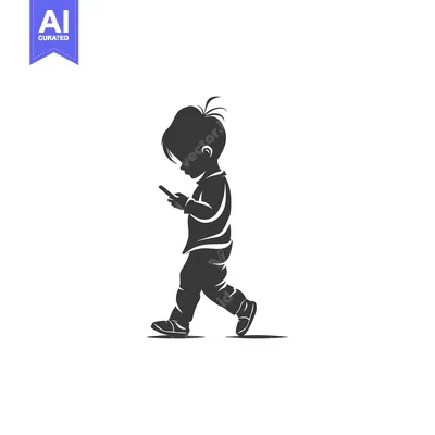 Aset premium populer: Silhouette of a Child Walking and Using a Smartphone