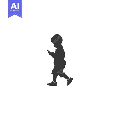 Silhouette of a child walking while using a smartphone