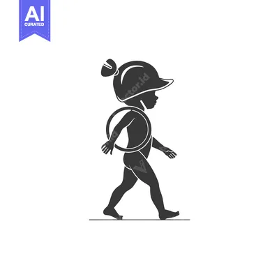 Silhouette of a Child Walking with a Hoop and a Hat