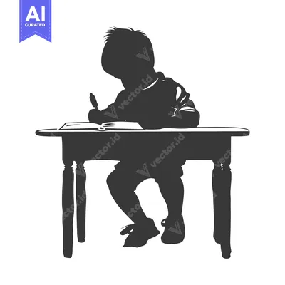 Aset premium populer: Silhouette of a child writing at a desk