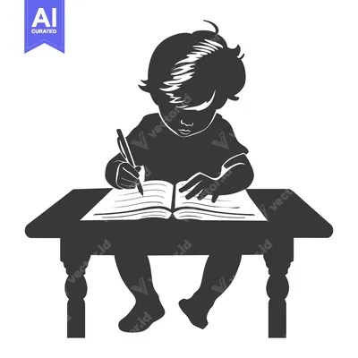 Premium design asset: Silhouette of a Child Writing at a Table