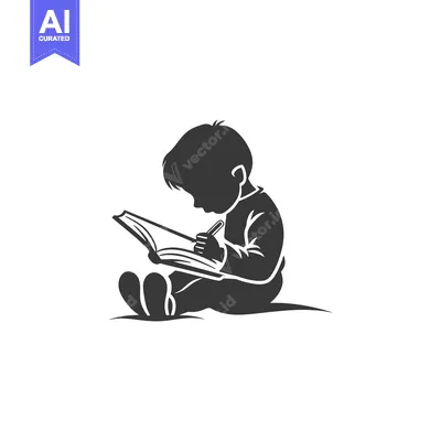 Aset desain premium: Silhouette of a Child Writing in a Book