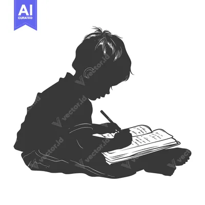 Popular premium asset: Silhouette of a Child Writing in a Book