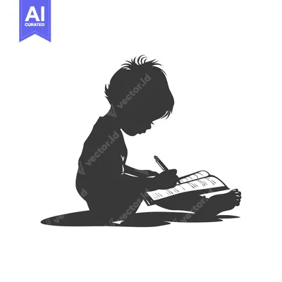Silhouette of a Child Writing in a Book