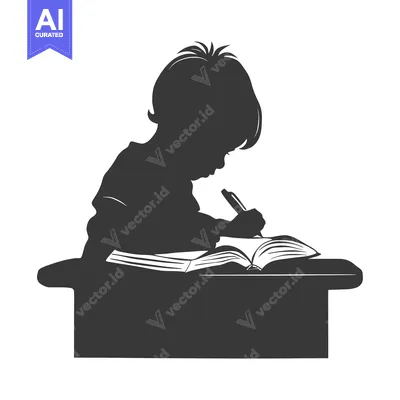 Aset premium populer: Silhouette of a Child Writing in a Book at a Desk