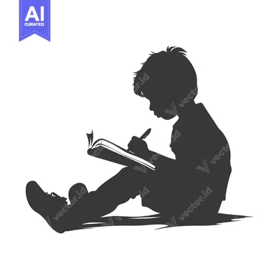 Popular premium asset: Silhouette of a Child Writing in a Notebook