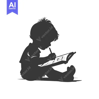 Aset premium populer: Silhouette of a Child Writing in a Notebook