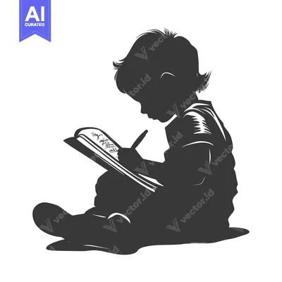 Premium design asset: Silhouette of a child writing in a notebook