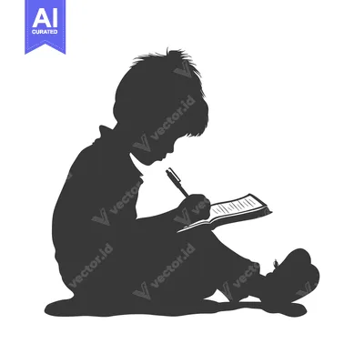 Silhouette of a Child Writing in a Notebook