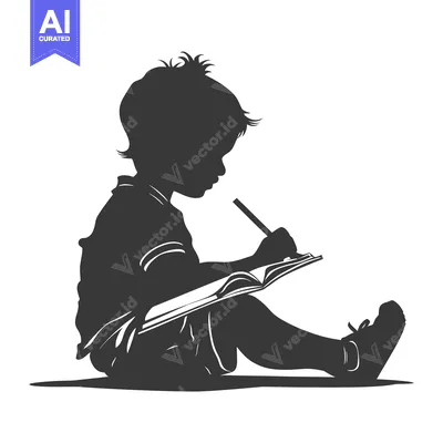 Premium design asset: Silhouette of a Child Writing in a Notebook