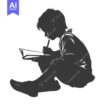 Silhouette of a Child Writing in a Notebook