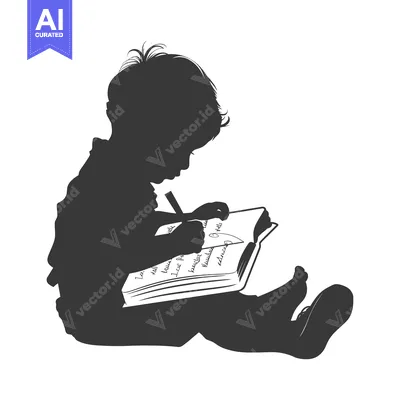 Aset premium populer: Silhouette of a Child Writing in a Notebook