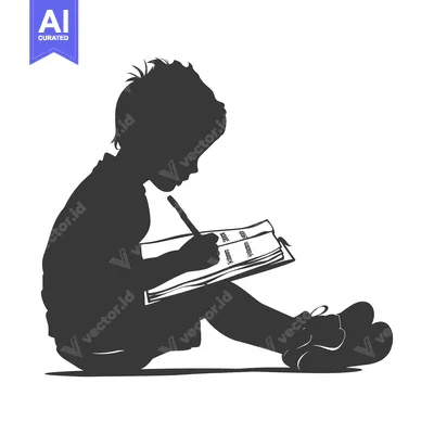 Aset premium populer: Silhouette of a Child Writing in a Notebook