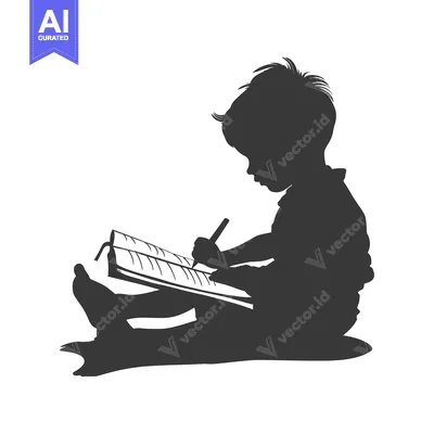 Aset desain premium: Silhouette of a Child Writing in a Notebook