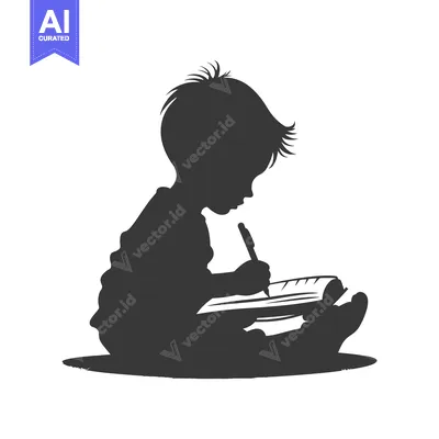 Silhouette of a Child Writing in a Notebook