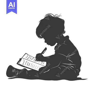 Silhouette of a Child Writing in a Notebook