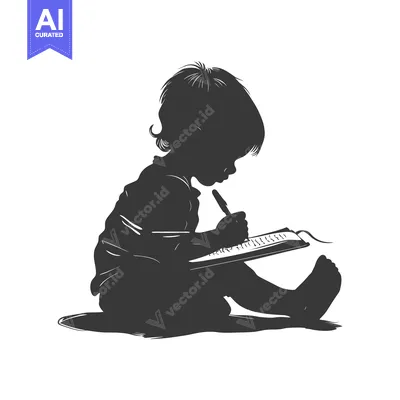 Premium design asset: Silhouette of a Child Writing in a Notebook