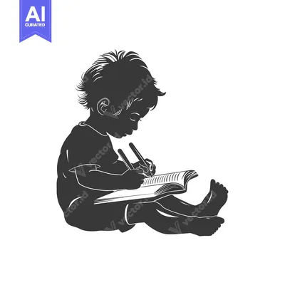 Aset premium populer: Silhouette of a Child Writing in a Notebook