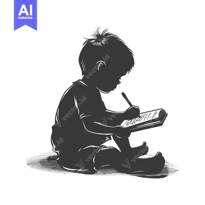 Aset premium populer: Silhouette of a Child Writing in a Notebook