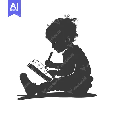 Popular premium asset: Silhouette of a Child Writing in a Notebook