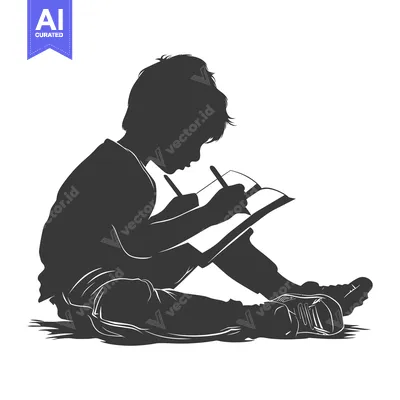 Aset premium populer: Silhouette of a Child Writing in a Notebook