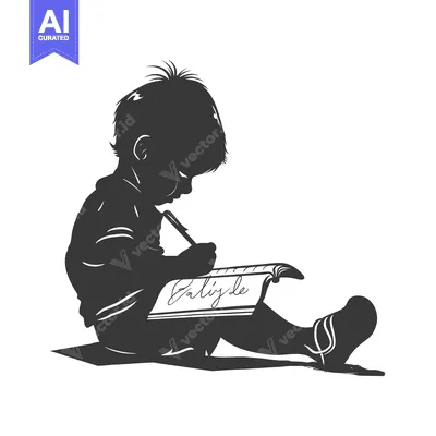 Popular premium asset: Silhouette of a Child Writing in a Notebook