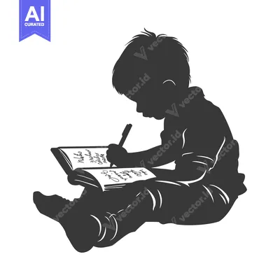 Aset premium populer: Silhouette of a child writing in a notebook