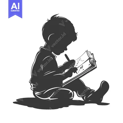 Silhouette of a Child Writing in a Notebook