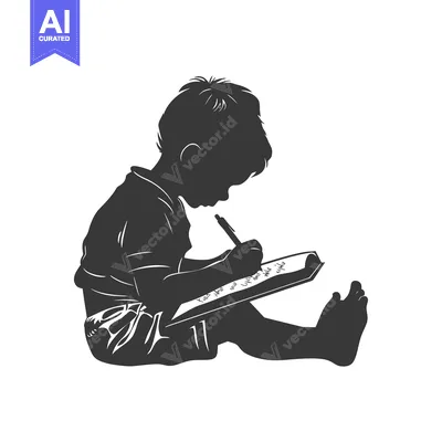 Aset premium populer: Silhouette of a Child Writing in a Notebook