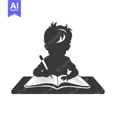 Silhouette of a child writing in a notebook
