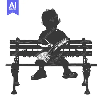 Aset premium populer: Silhouette of a child writing on a park bench