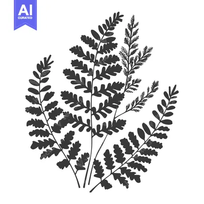 Aset desain premium: Silhouette of a cluster of fern leaves and stems