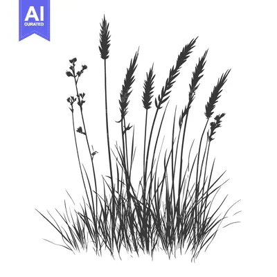 Aset desain premium: Silhouette of a Cluster of Tall Grass with Seed Heads