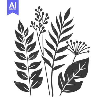 Popular premium asset: Silhouette of a Collection of Stylized Plant Foliage