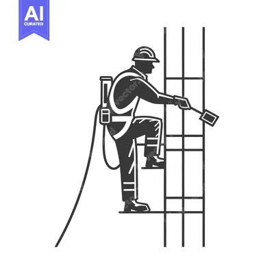 Aset desain premium: Silhouette of a Construction Worker Ascending a Ladder