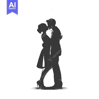 Aset desain premium: Silhouette of a Couple Embracing and Kissing