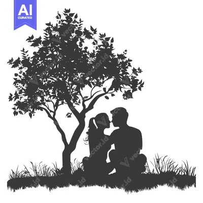 Premium design asset: Silhouette of a couple embracing under a tree