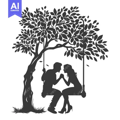 Premium design asset: Silhouette of a Couple Holding Hands on a Swing Under a Tree