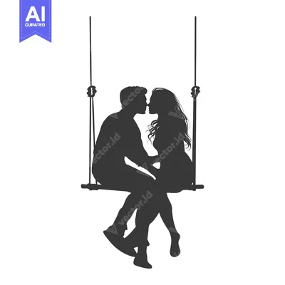 Silhouette of a Couple Kissing on a Swing